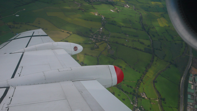 Leeds, UK, from the perspective of an airliner passenger seat